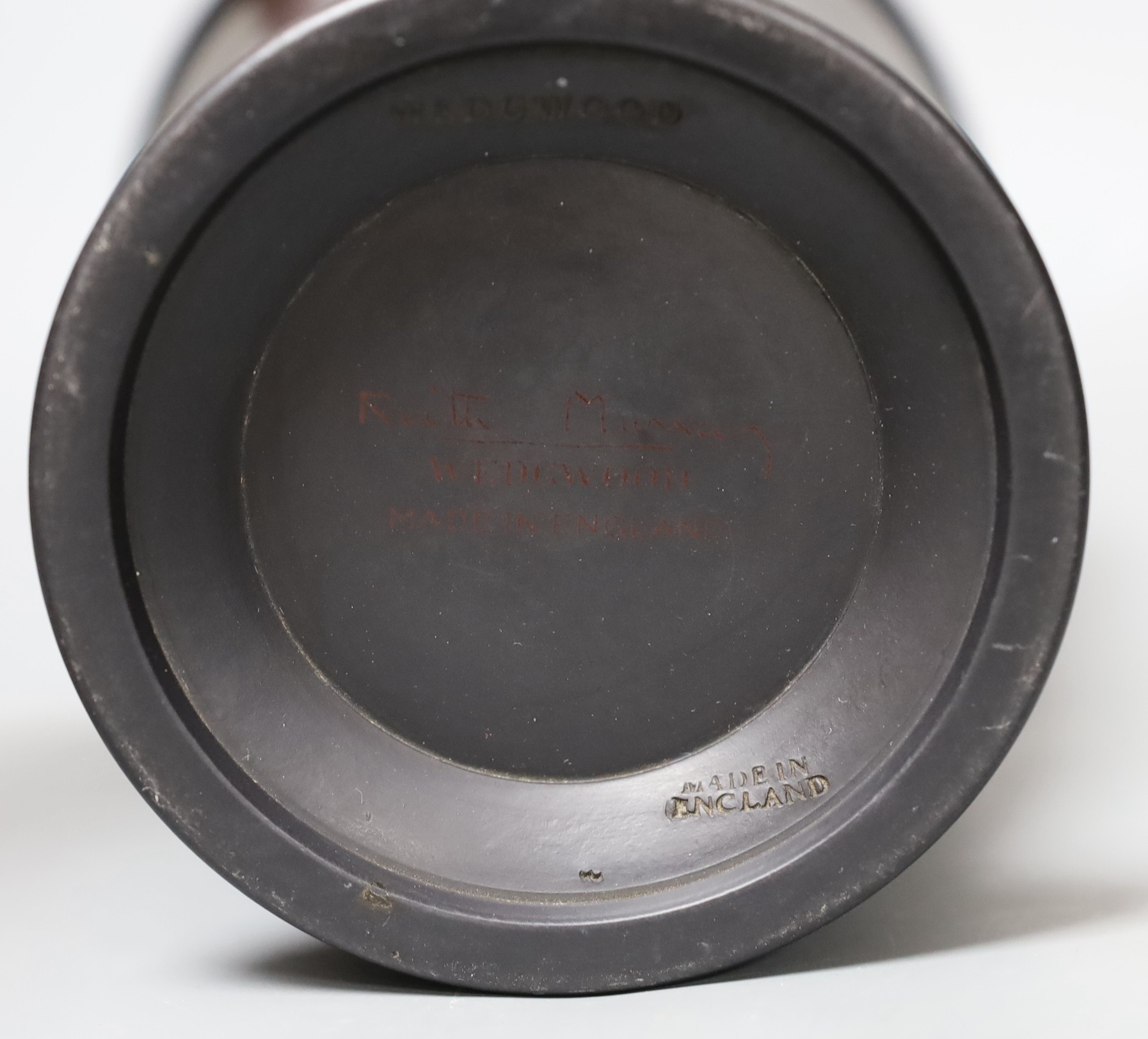 An unusual Keith Murray for Wedgwood vase - flared and ribbed black basalt, 20cm high